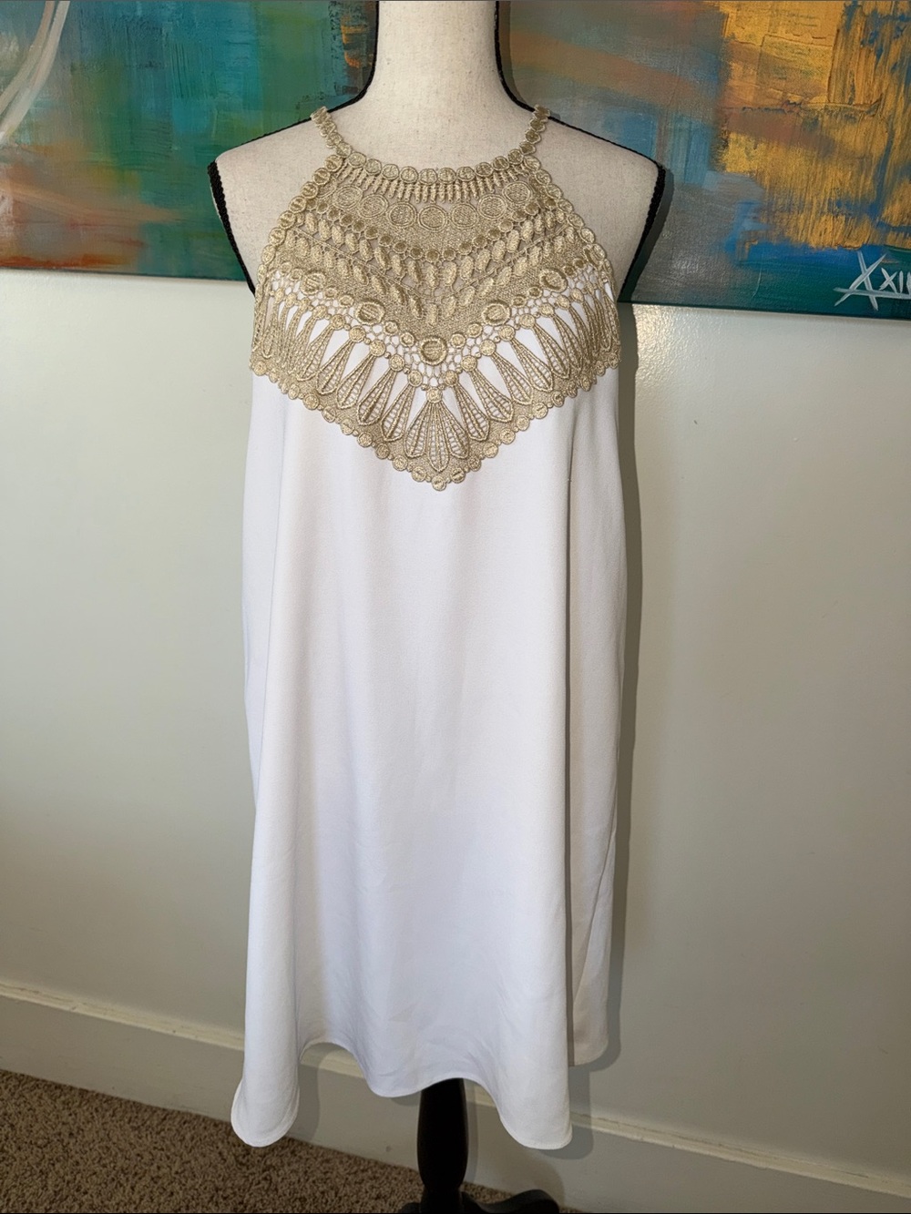 Lily Pulitzer NWT Pearl Soft Shift Dress With Gold Crochet Appliqué Trim 4